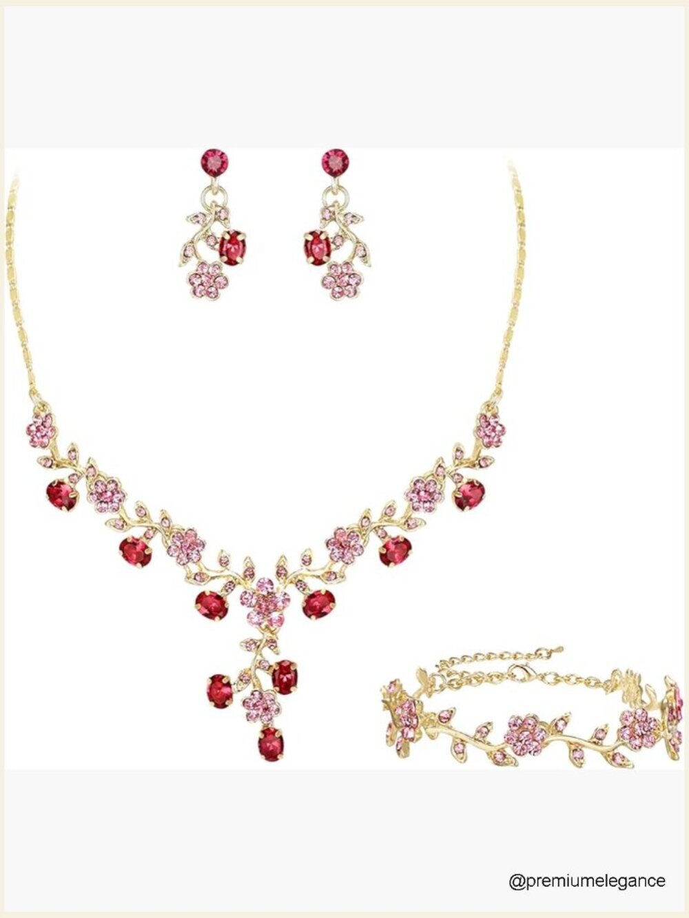 Bridal Rhinestone Crystal Flower Leaf Necklace Earrings Set Jewelry Gift Box